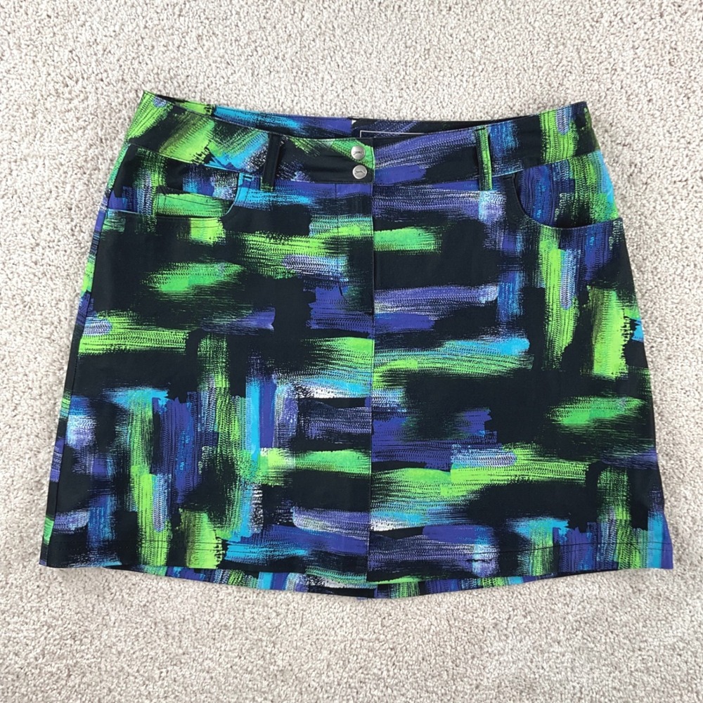Slazenger Golf Skort Women's Size 6 Black Green Blue Abstract Brushstroke